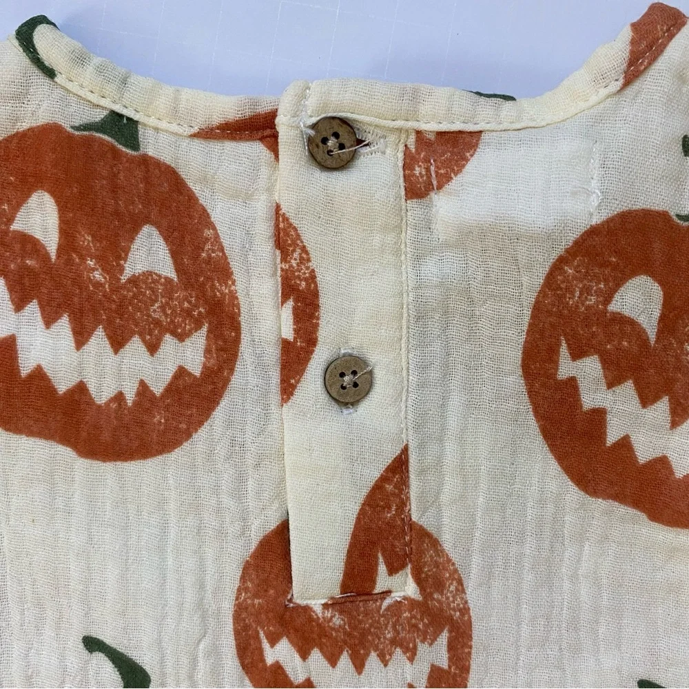 Mud Pie Halloween Outfit 6 9 Months NWT Pumpkins Baby Girl’s Orange Ivory New